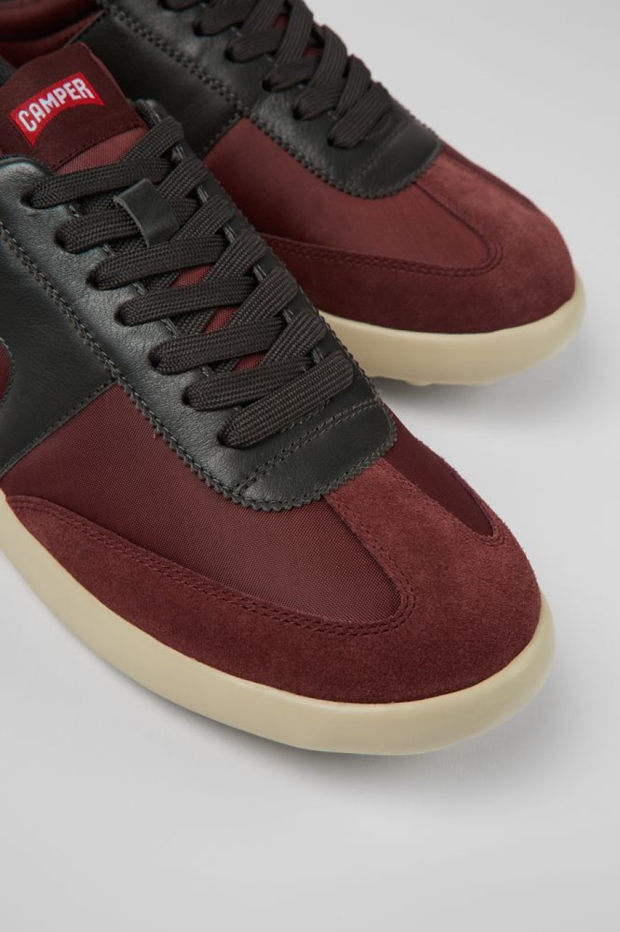 Maend CamperLab Casual Sko | Bourgogne Tekstil Og Laeder Sneakers Til Maend