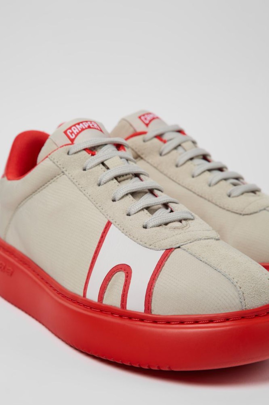 Kvinder CamperLab Sneakers | Gra Og Rod Tekstil Og Nubuck Sneakers Til Kvinder