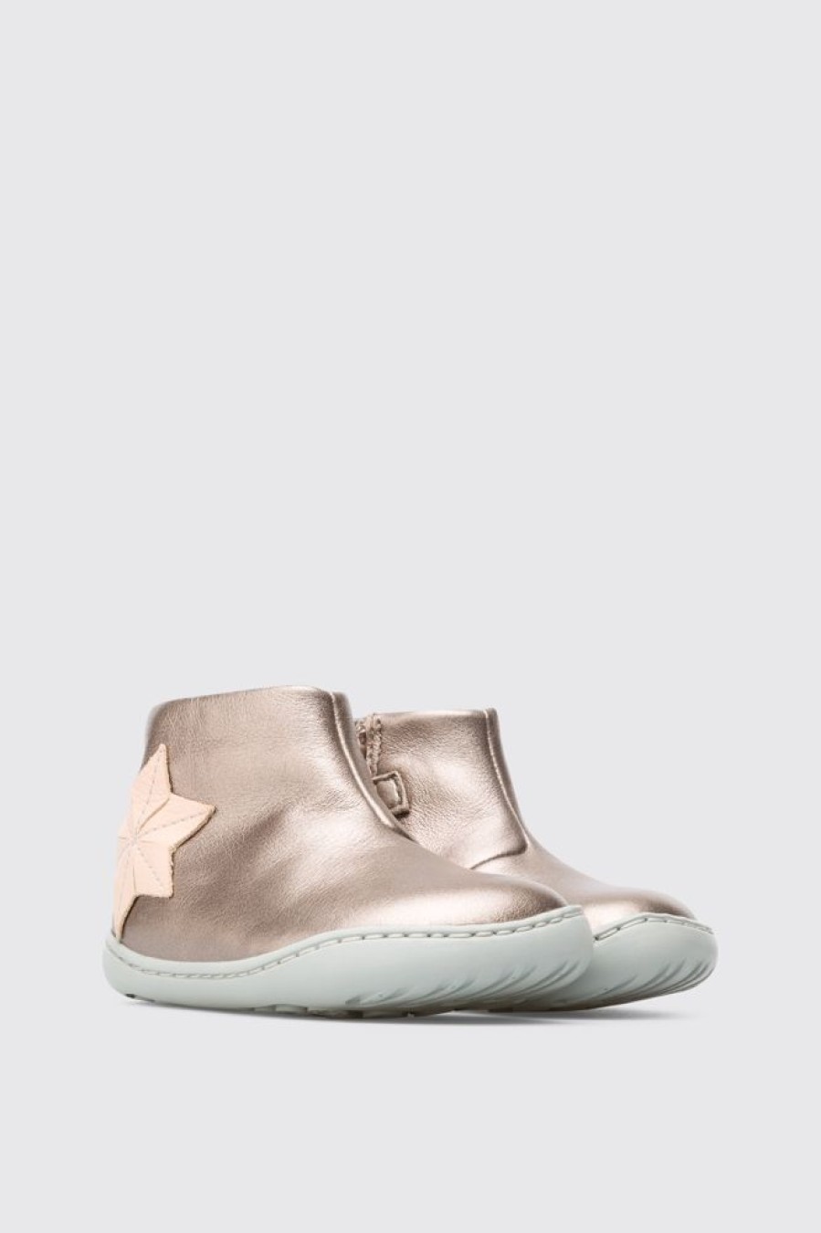 Born CamperLab Stovler | Beige Metallic Ankelstovle Med Lynlas Til Piger