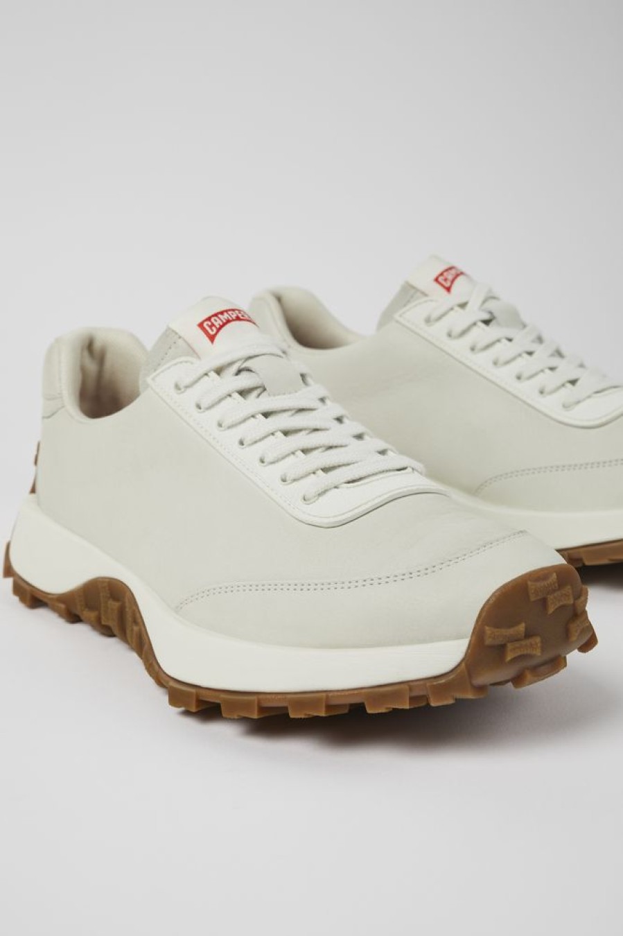 Maend CamperLab Casual Sko | Hvide Ufarvede Laedersneakers Til Maend