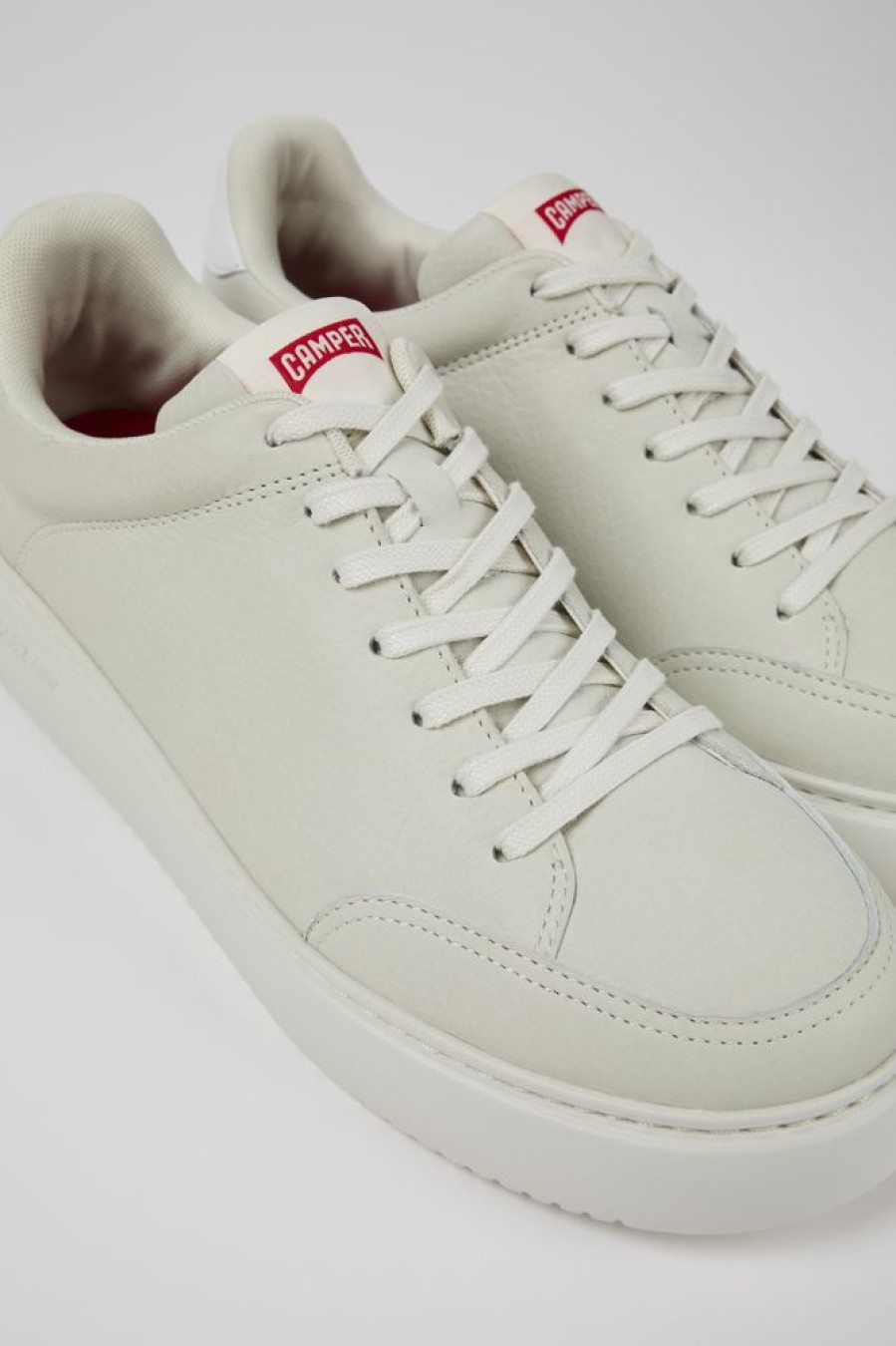 Maend CamperLab Casual Sko | Hvide Ufarvede Laedersneakers Til Maend