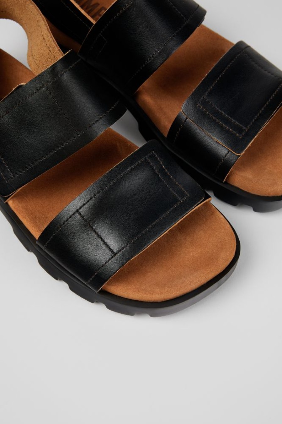 Maend CamperLab Sandaler | Sort Laeder Sandal Med 2 Stropper Til Maend