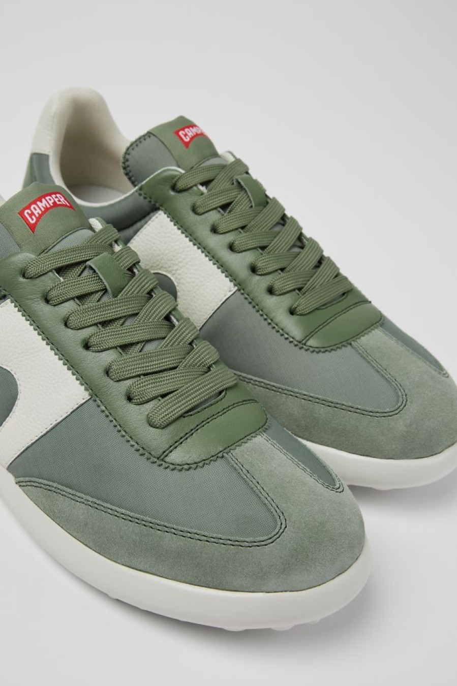 Maend CamperLab Casual Sko | Gronne Tekstil- Og Laedersneakers Til Maend