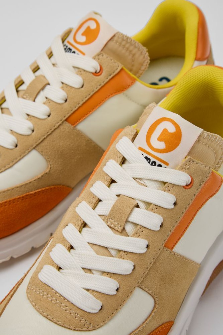 Kvinder CamperLab Sneakers | Hvide, Beige Og Orange Nubuck Sneakers Til Kvinder