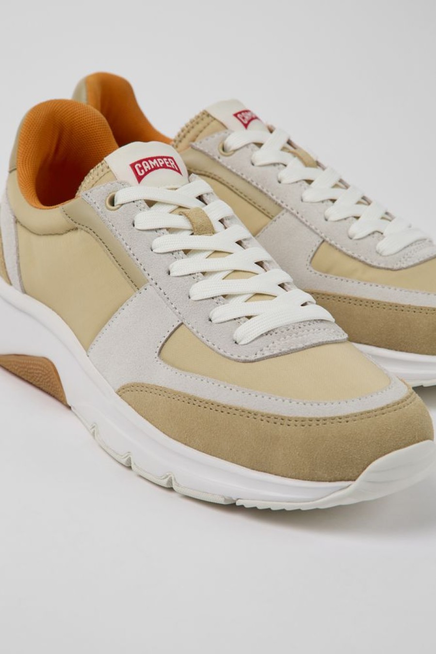 Maend CamperLab Sneakers | Beige Og Hvide Nubuck Sneakers Til Maend