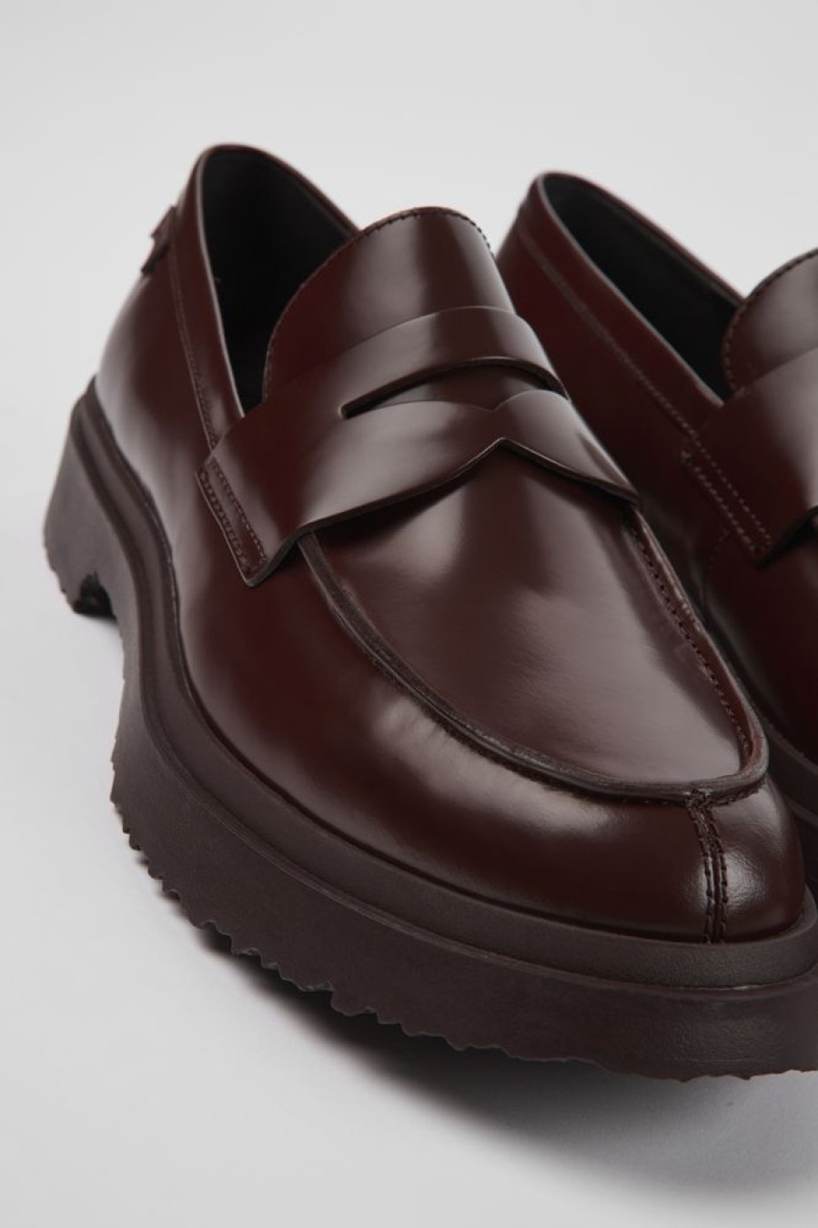 Maend CamperLab Formelle Sko | Burgundy Laeder Loafers Til Maend