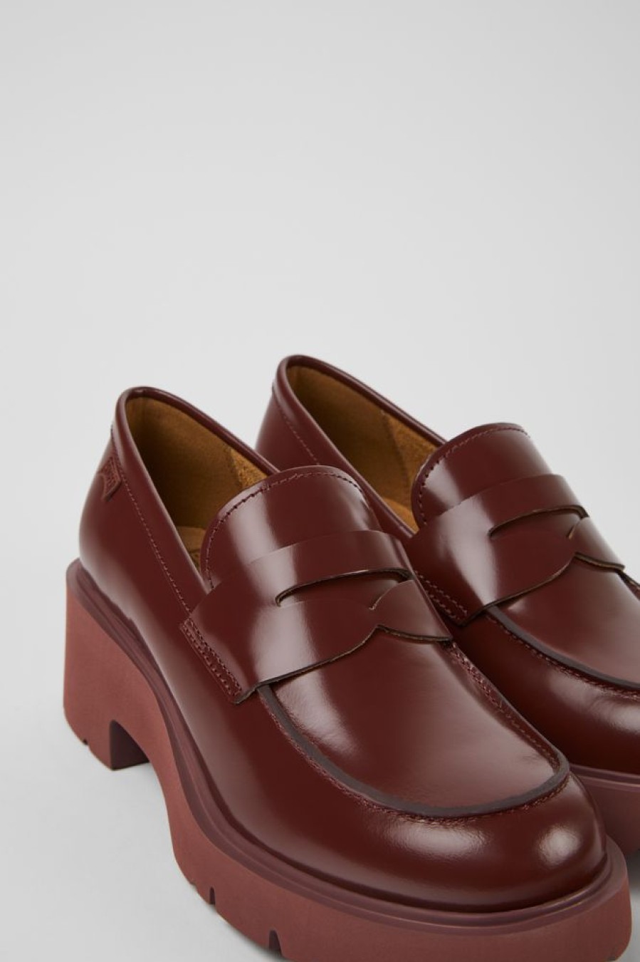 Kvinder CamperLab Haele | Burgundy Laeder Loafers Til Kvinder